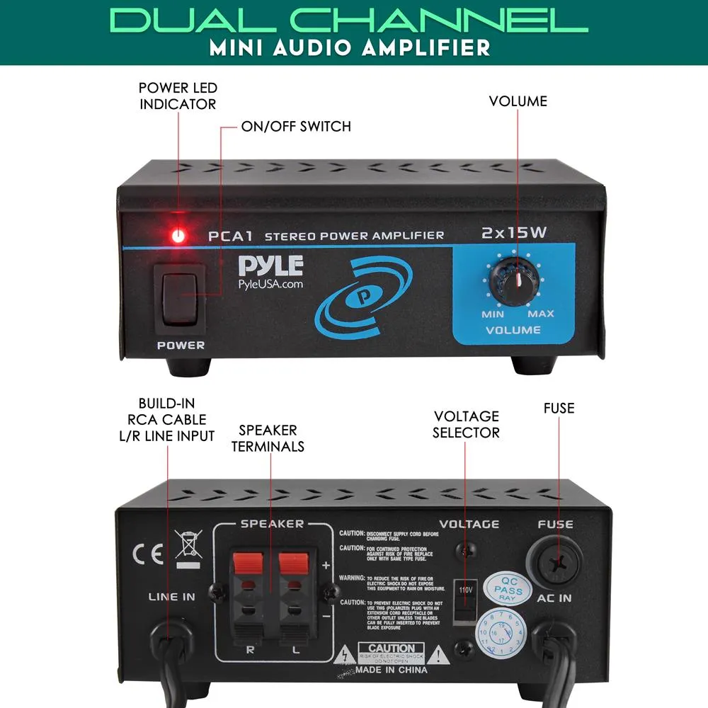Desktop Bluetooth Audio Amplifier - Compact Mini Blue Series Stereo Power Amplifier, Wired Rca Connectors, Speaker Terminals, 30 Watt Max