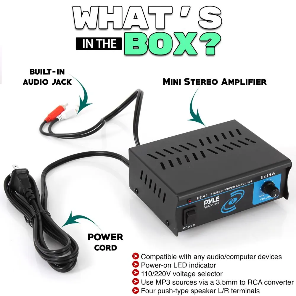 Desktop Bluetooth Audio Amplifier - Compact Mini Blue Series Stereo Power Amplifier, Wired Rca Connectors, Speaker Terminals, 30 Watt Max