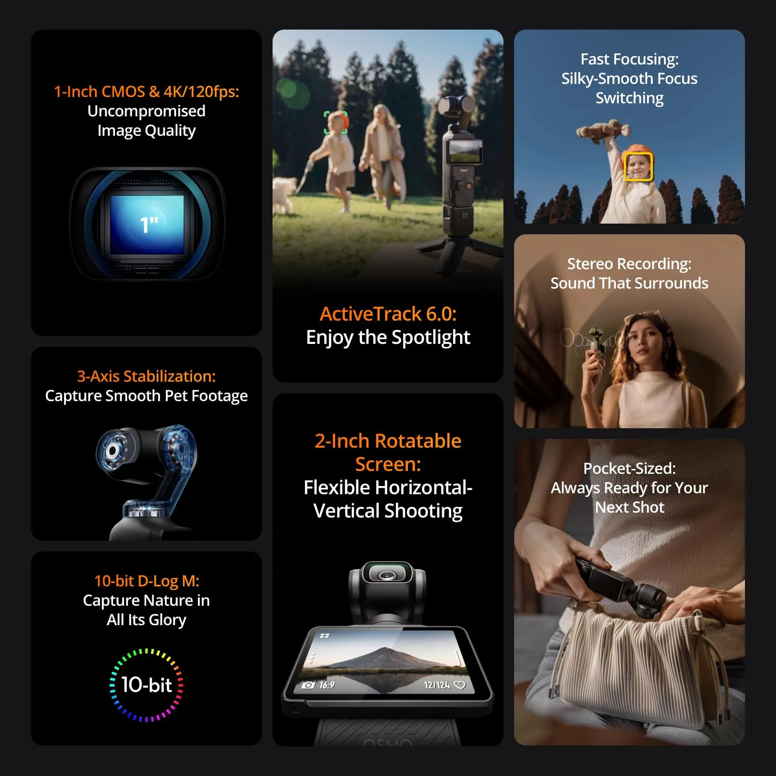 DJI Osmo Pocket 3, Vlogging Camera with 1'' CMOS & 4K/120fps Video, 3-Axis Stabilization, Fast Focusing, Face/Object Tracking, 2" Rotatable Touchscreen, Small Video Camera for Photography, Youtube