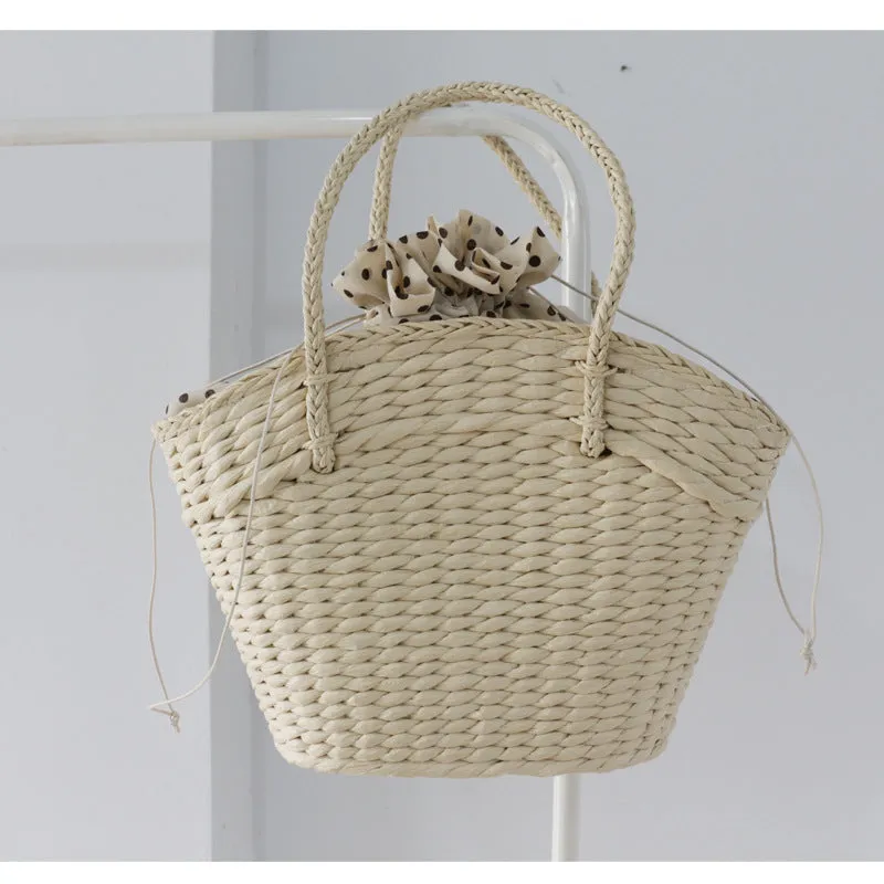 Dumpling Type Drawstring Woven Handbag