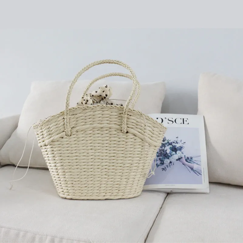 Dumpling Type Drawstring Woven Handbag
