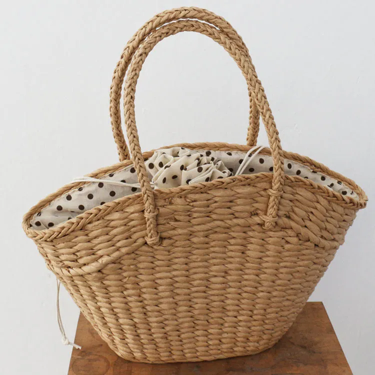 Dumpling Type Drawstring Woven Handbag