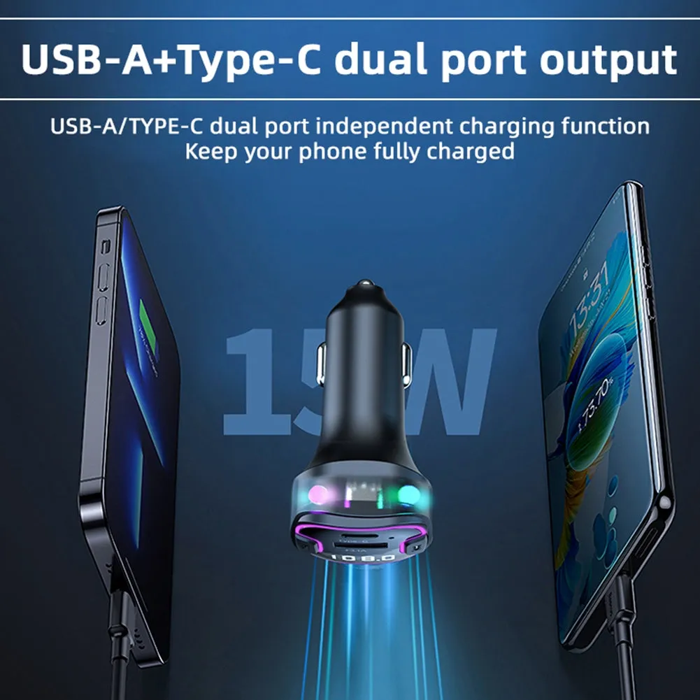 FM Transmitter Wireless USB Type C Car Charger Multi-functional