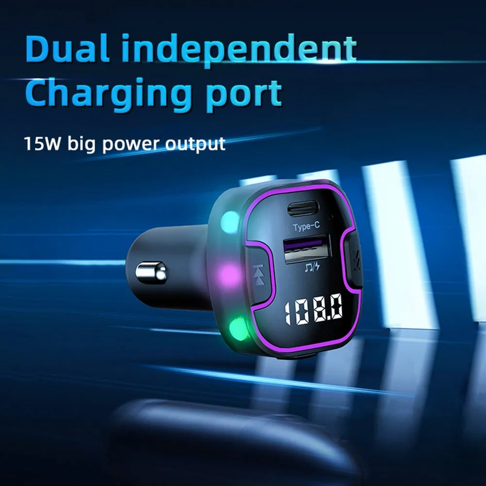 FM Transmitter Wireless USB Type C Car Charger Multi-functional