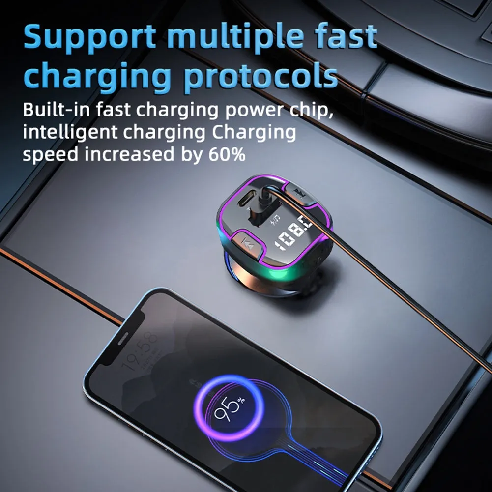 FM Transmitter Wireless USB Type C Car Charger Multi-functional
