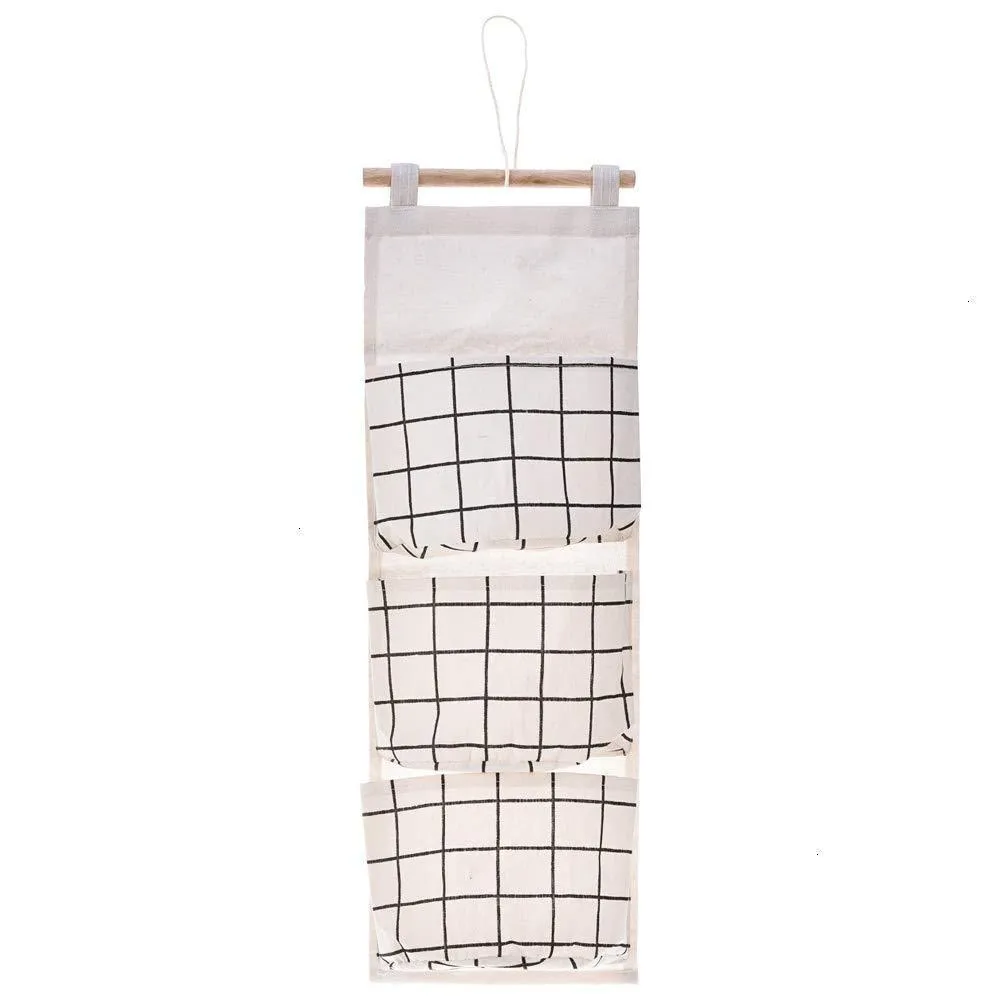 Gaiatop Hanging Storage, 2 Packs Linen Cotton Fabric Wall Door Closet Hanging Organizer Bags with 3 Pockets for Living Room Bedroom Bathroom White Grey