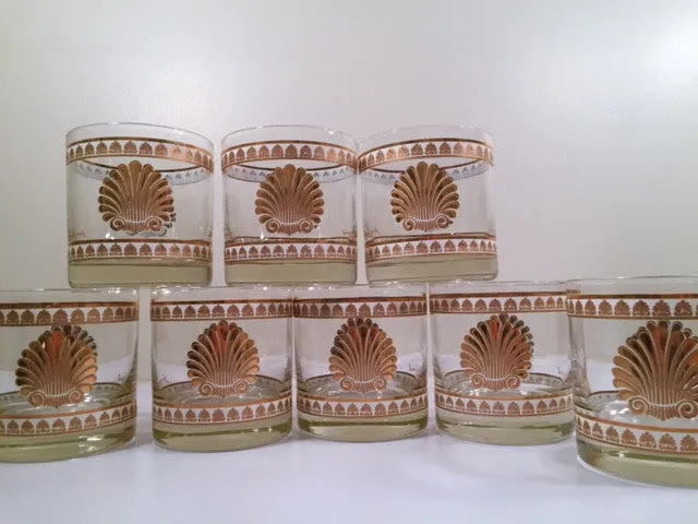 Georges Briard Signed Mid-Century 22-Karat Gold Sea Shell Lowball Glasses (Set of 8)