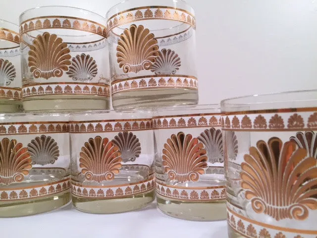 Georges Briard Signed Mid-Century 22-Karat Gold Sea Shell Lowball Glasses (Set of 8)