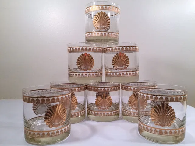Georges Briard Signed Mid-Century 22-Karat Gold Sea Shell Lowball Glasses (Set of 8)