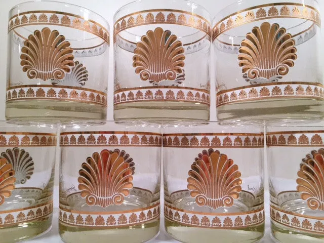 Georges Briard Signed Mid-Century 22-Karat Gold Sea Shell Lowball Glasses (Set of 8)