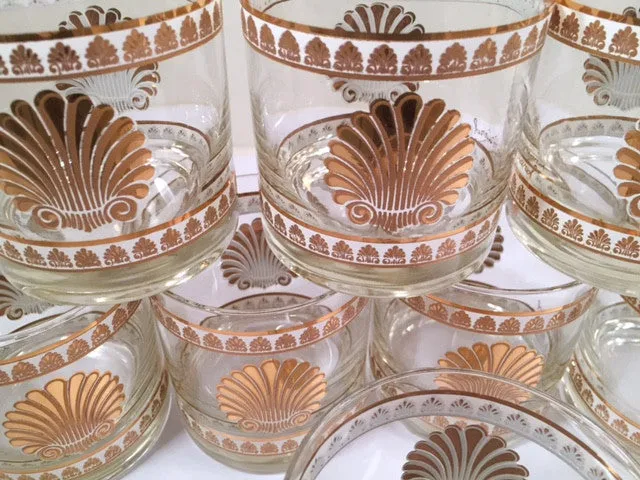 Georges Briard Signed Mid-Century 22-Karat Gold Sea Shell Lowball Glasses (Set of 8)