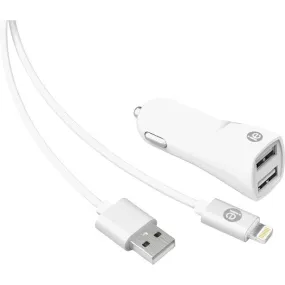 iEssentials IEN-PCL-22A 2.4-Amp Dual-USB Car Charger with USB-A Lightning Cable, 4ft