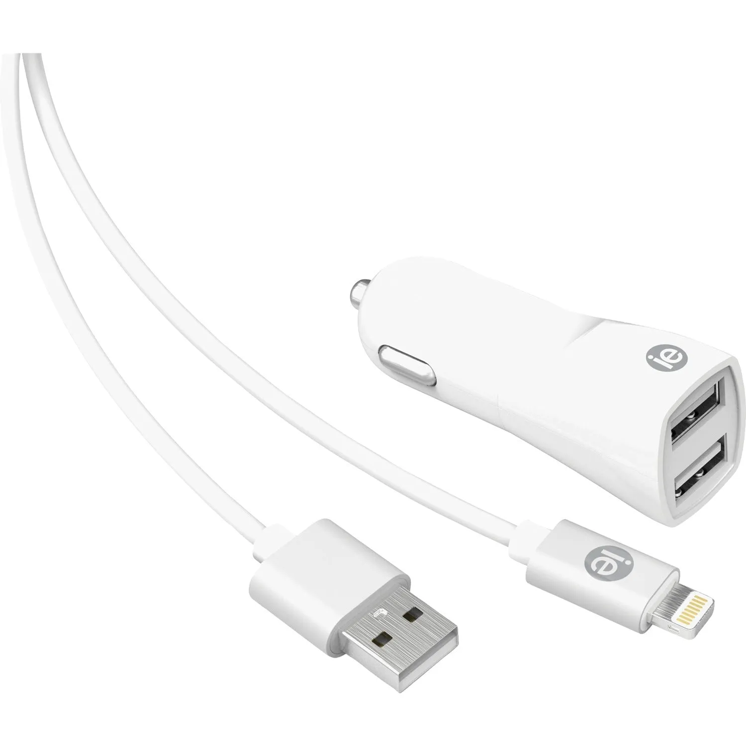 iEssentials IEN-PCL-22A 2.4-Amp Dual-USB Car Charger with USB-A Lightning Cable, 4ft