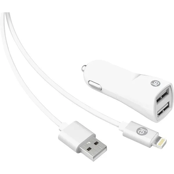 iEssentials IEN-PCL-22A 2.4-Amp Dual-USB Car Charger with USB-A Lightning Cable, 4ft