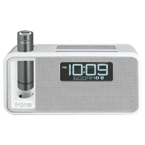 IHOME IKN105WC Dual-Charging Bluetooth(R) Stereo Alarm Clock Radio/Speakerphone with NFC & Removable Power (White)