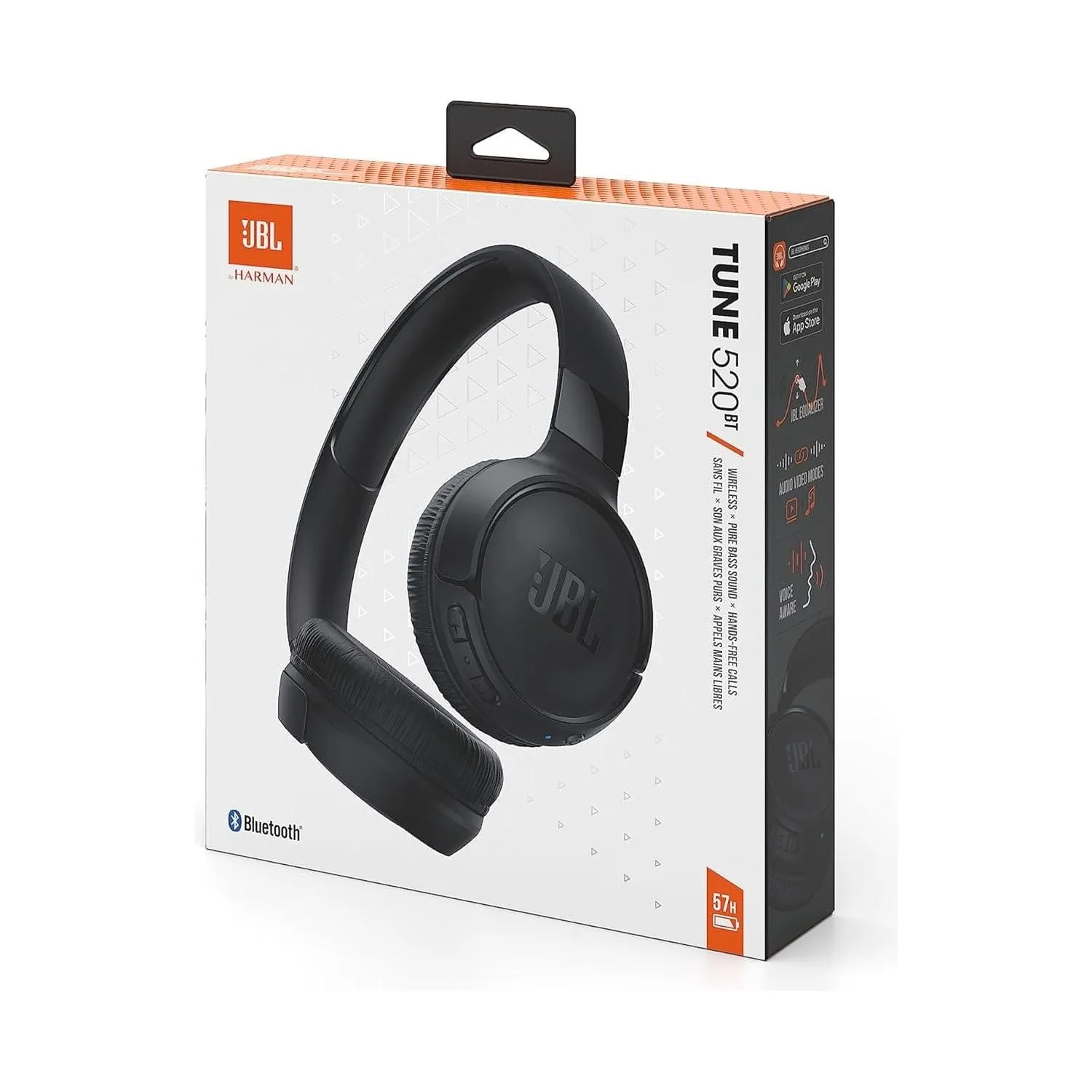 JBL Tune 520BT Wireless On-Ear Headphones Long-Lasting Comfort and Signature Pure Bass Sound - Black