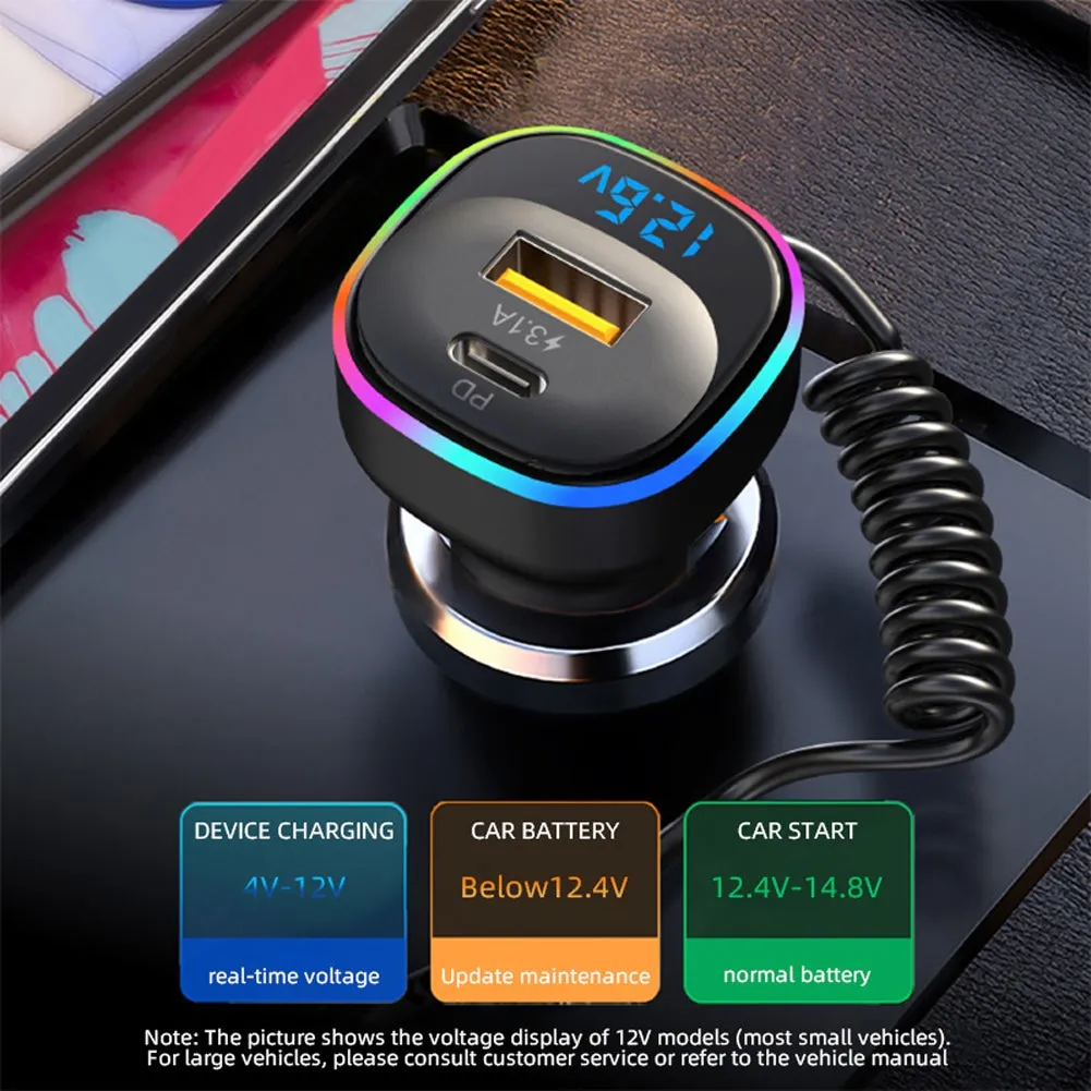 K2 Multi-functional Car Charger Display 12-24v Pd65w Qc3.0 Quick