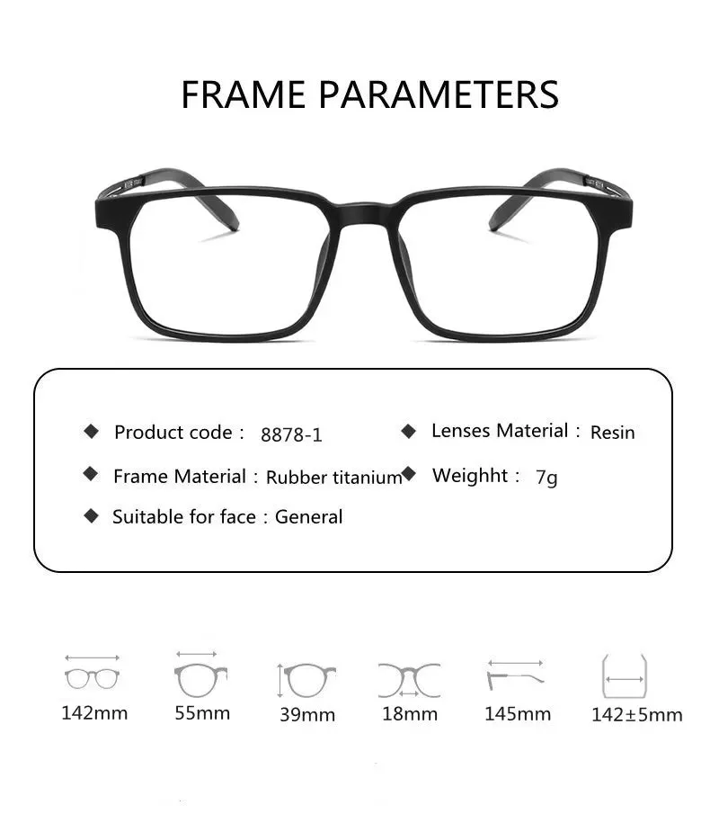 Kocolior Unisex Full Rim Square Tr 90 Titanium Hyperopic Reading Glasses 88781