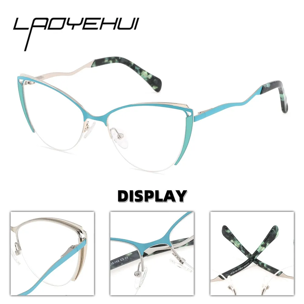 Laoyehui Women's Eyeglasses Cat Eye Alloy Reading Glasses 8369