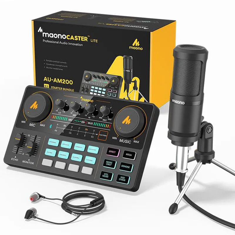 Maono AU-AM200-S1 All-In-One Podcast Production Studio with Microphone and Audio Interface with Mixer