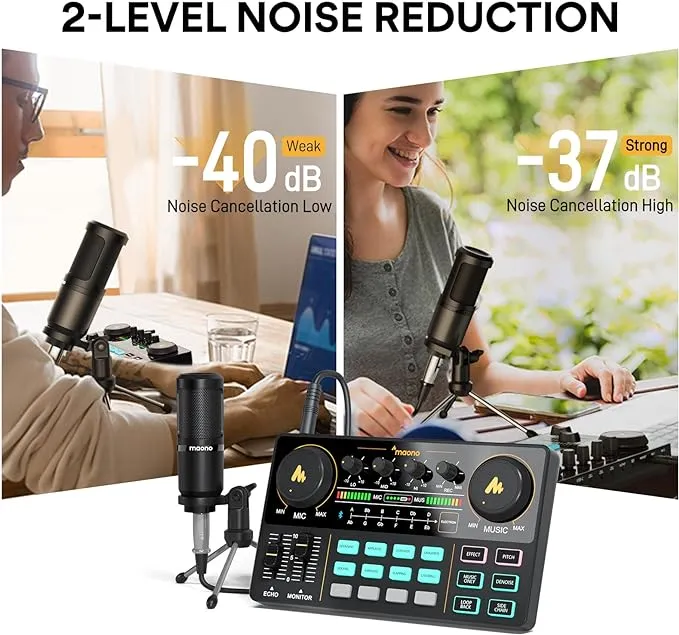 Maono AU-AM200-S1 All-In-One Podcast Production Studio with Microphone and Audio Interface with Mixer
