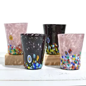 Medici Millefiori Murano Glass Tumbler, Pink & Black, Set of 4