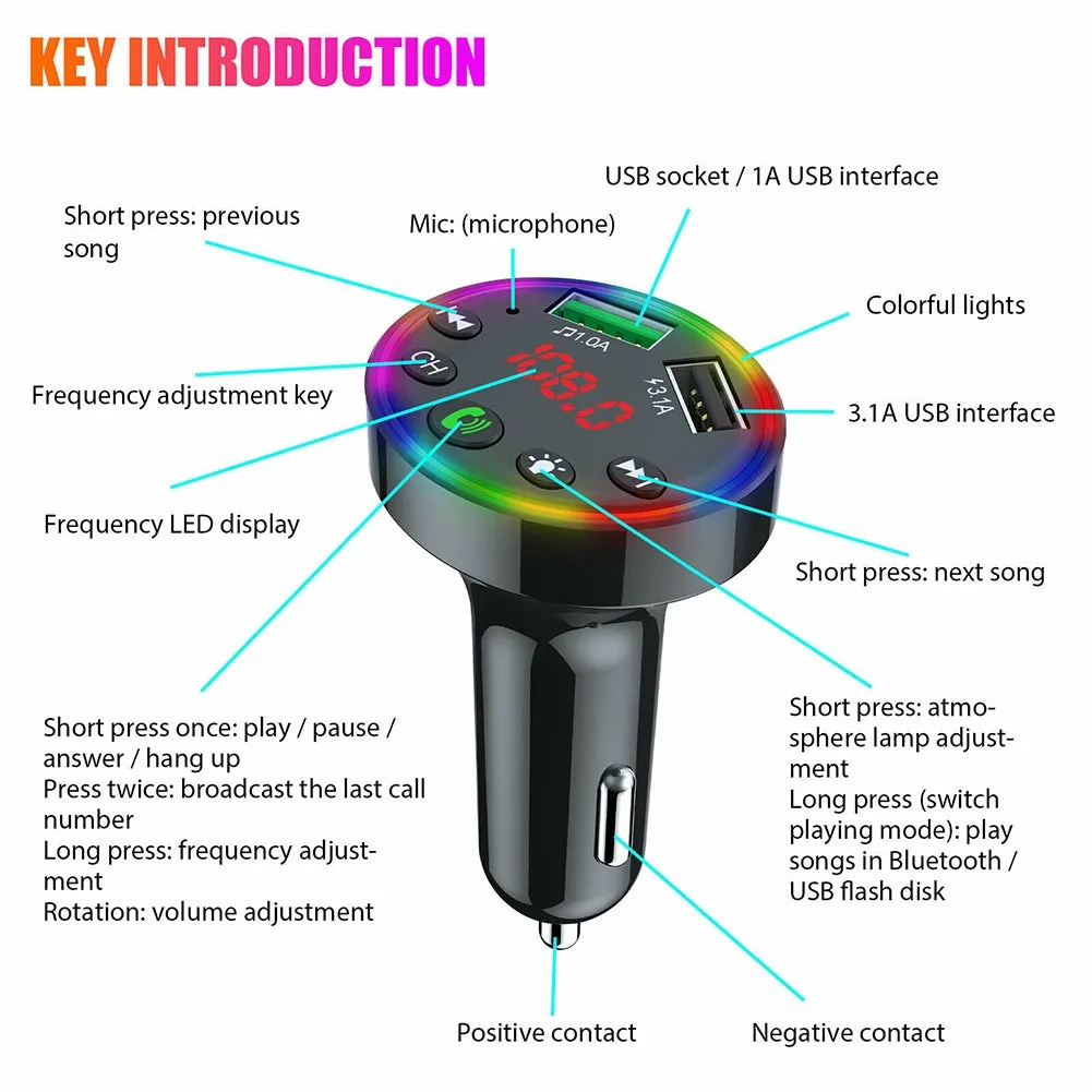 Multi-purpose LED Screen F9 Car  Bluetooth-compatible  5.0  Fm