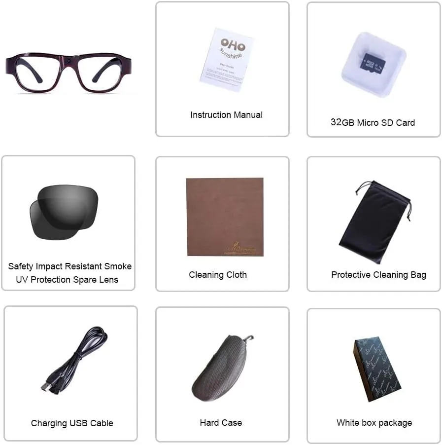 OhO Camera Sunglasses, 32GB Ultra HD Outdoor Sports Action Camera with Built in 16MP Camera and Polarized UV400 Protection Safety Lens