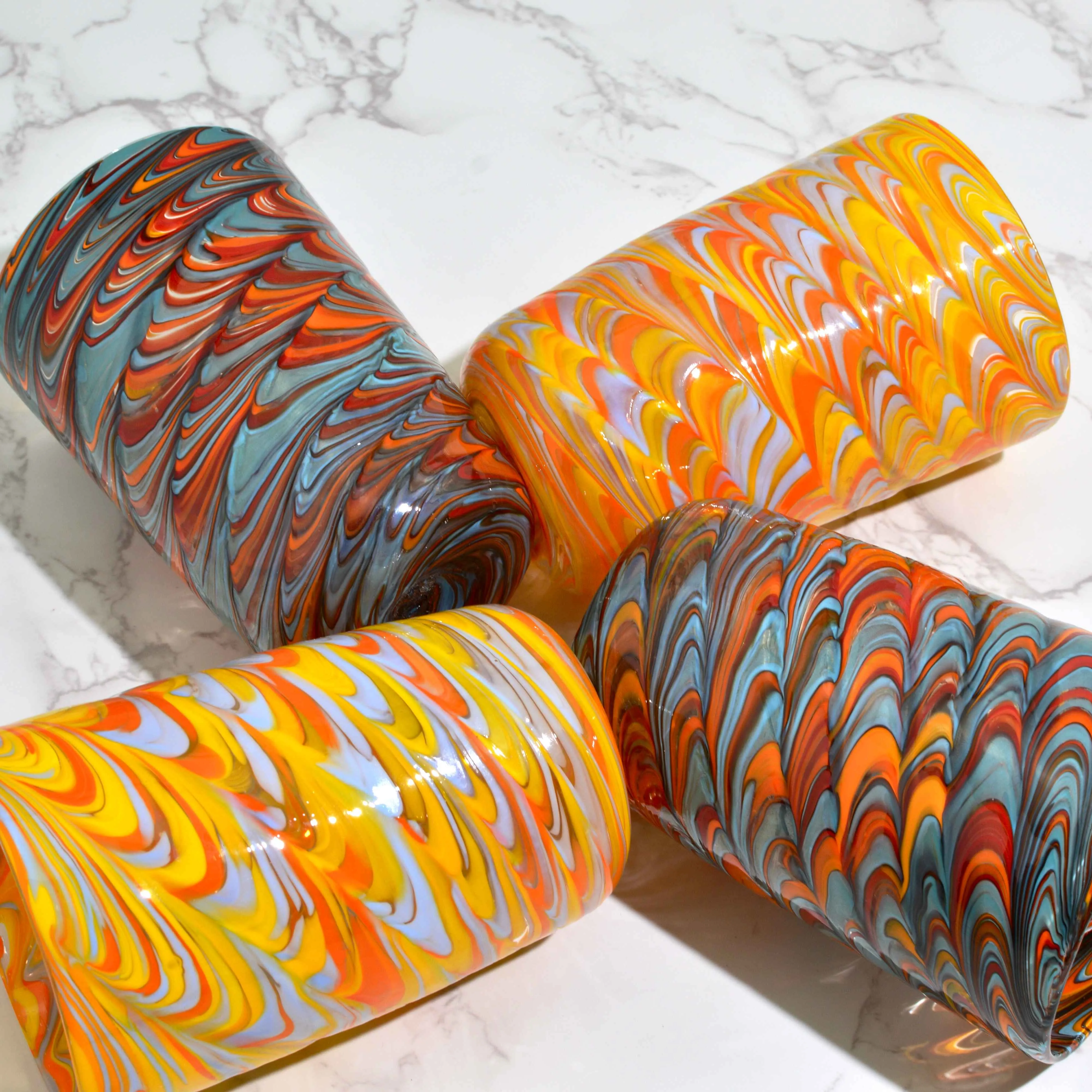 Pavone Murano Glass Tumbler, Orange and Multi, Set of 2