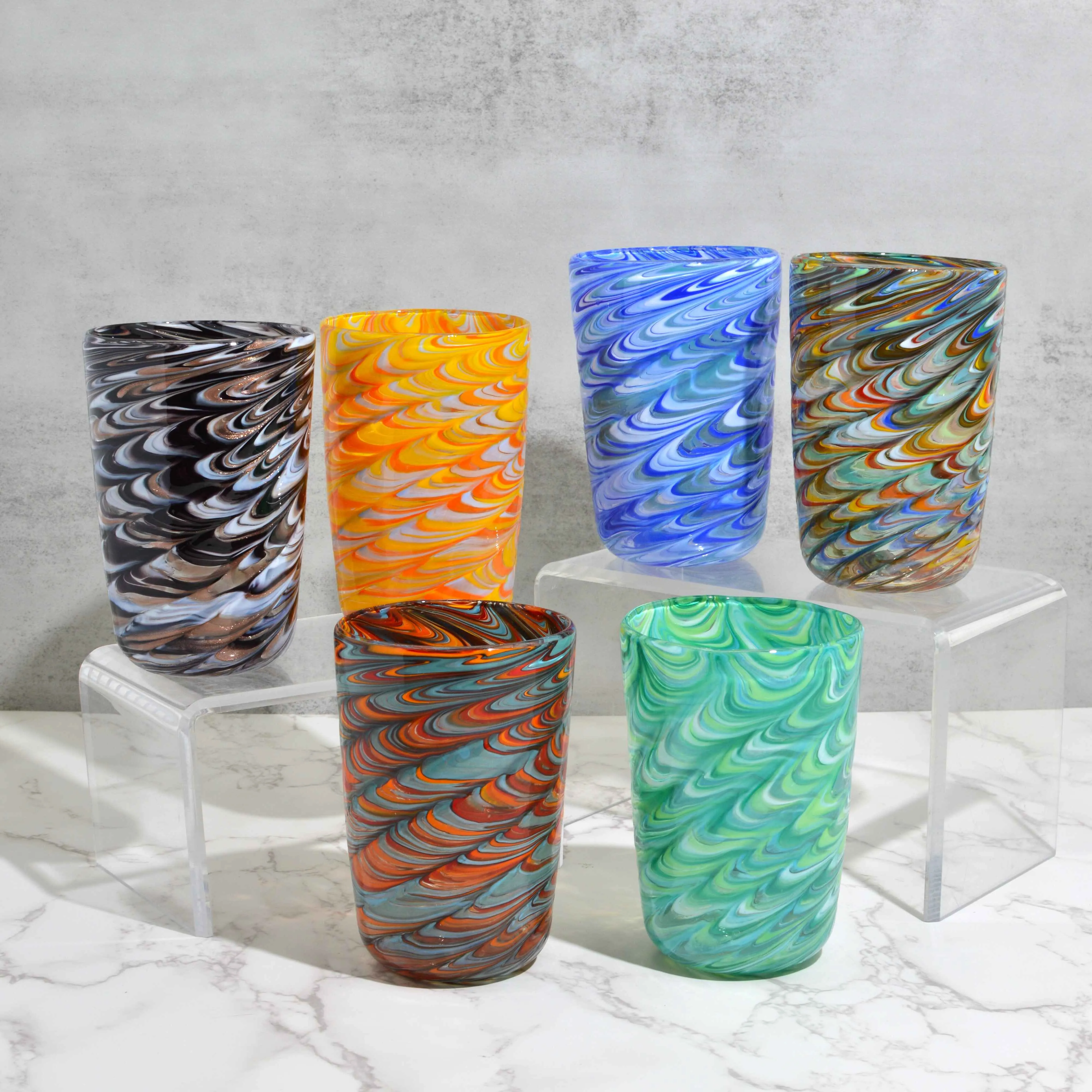 Pavone Murano Glass Tumbler, Orange and Multi, Set of 2