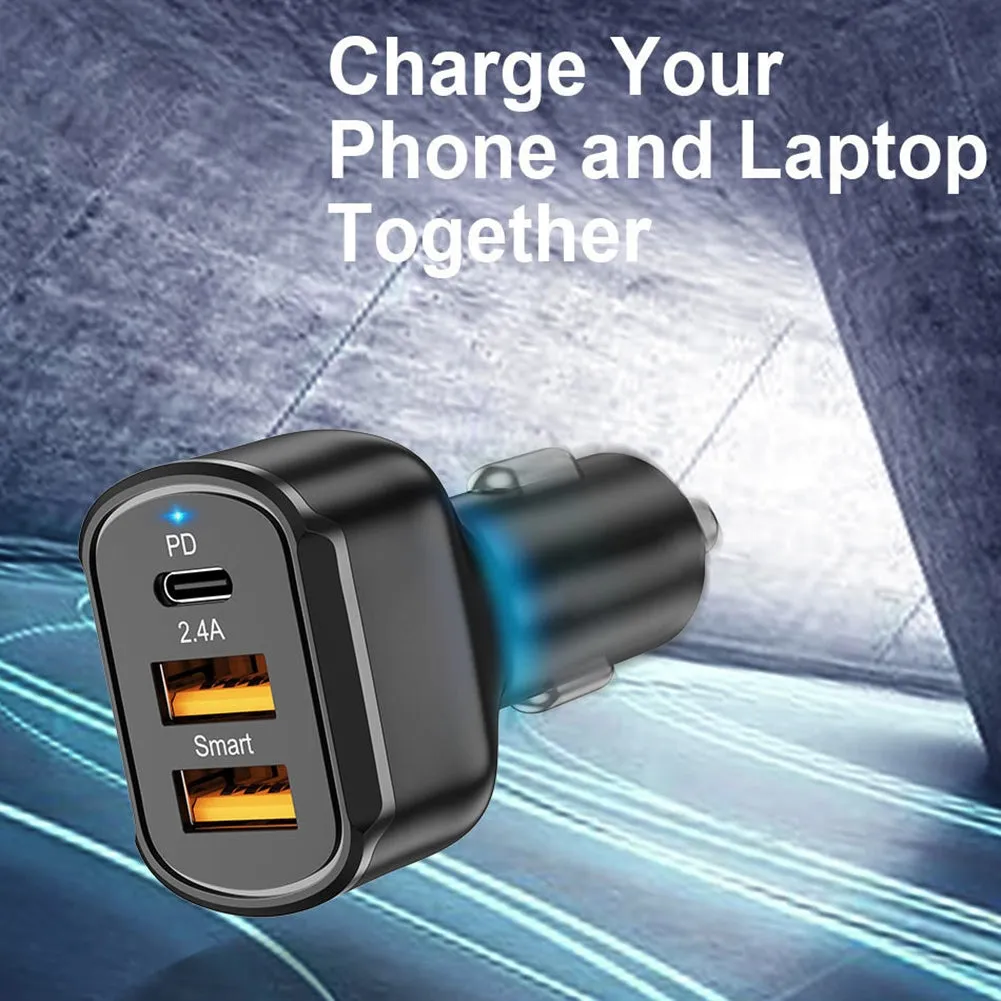 Pd 2.4a Type-c Dual Usb Car Charger 30w Charging Adapter