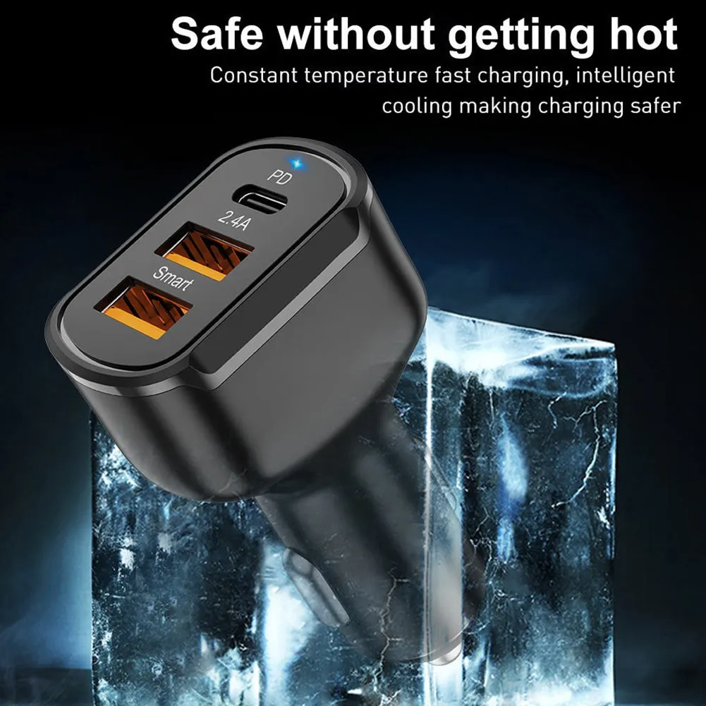 Pd 2.4a Type-c Dual Usb Car Charger 30w Charging Adapter