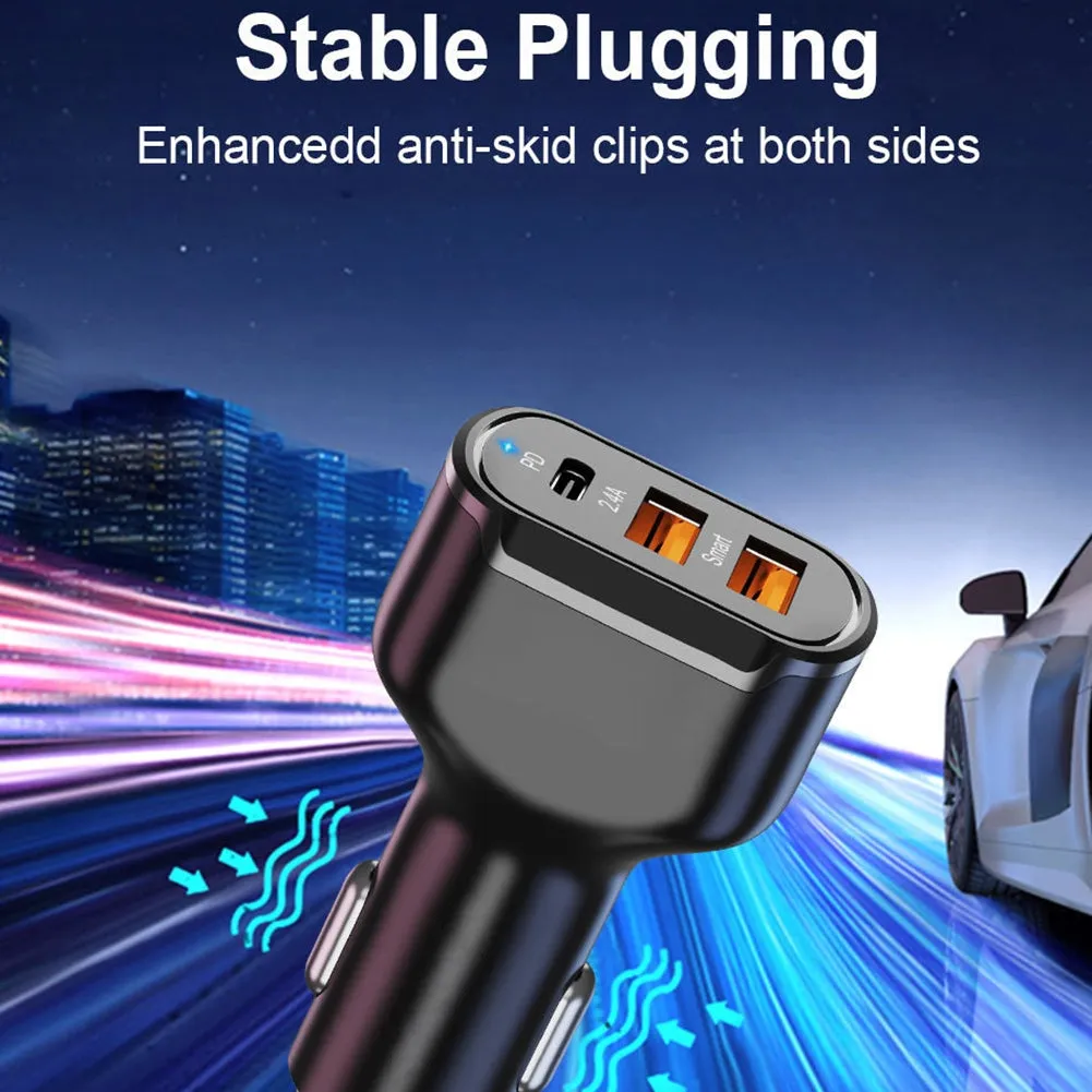 Pd 2.4a Type-c Dual Usb Car Charger 30w Charging Adapter