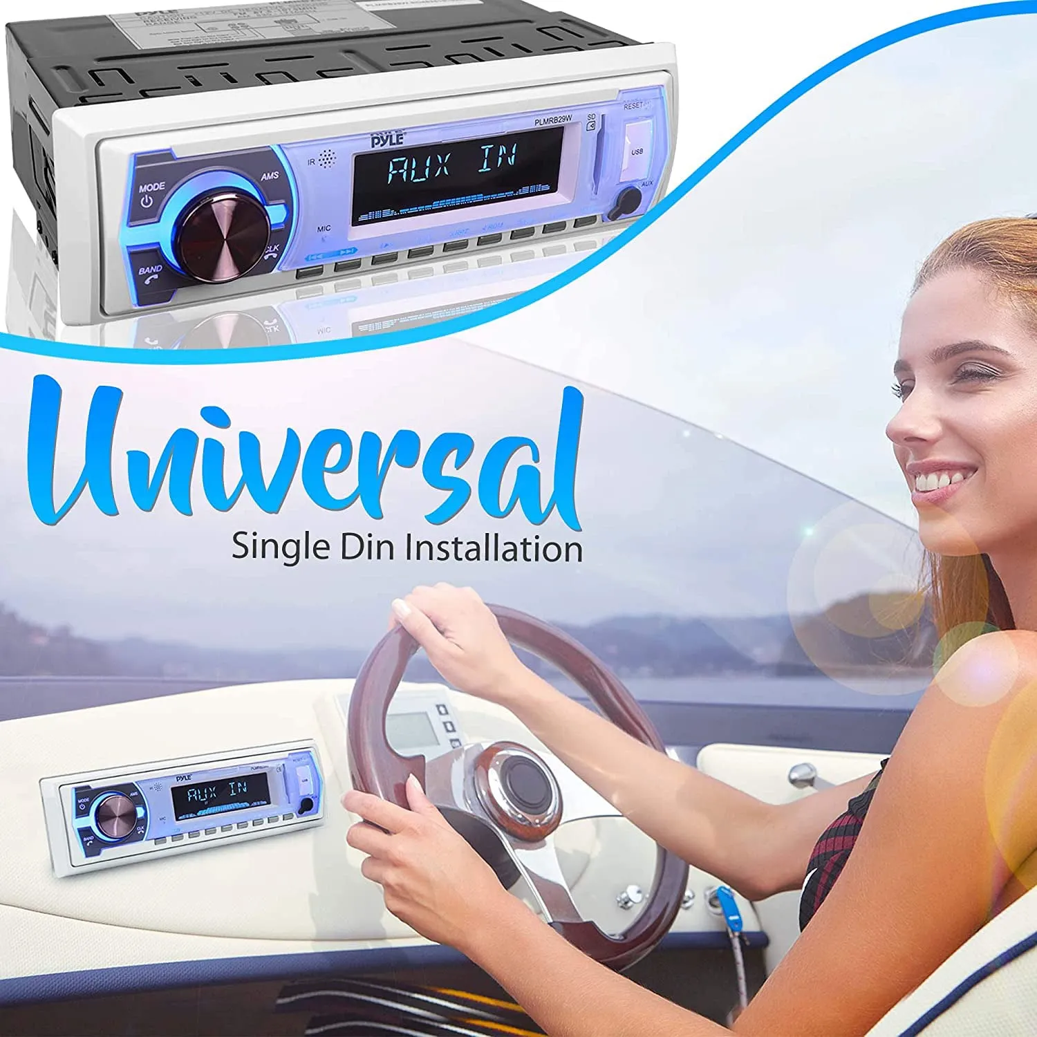 Pyle PLMRB29W Bluetooth Wireless In Dash Marine Stereo Radio Receiver, White