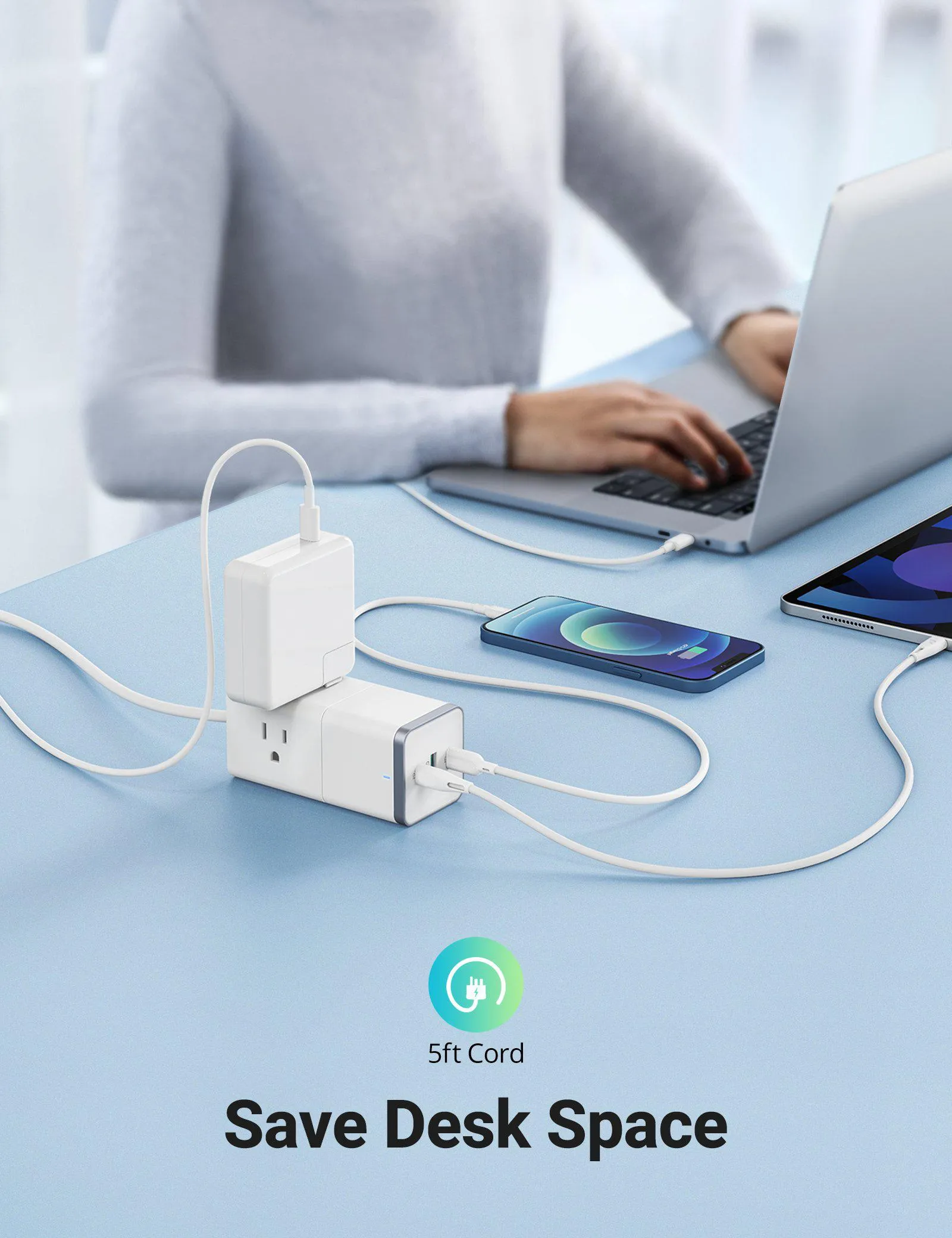 RAVPower 6-Port Power Strip, 3 AC Outlets, Flat Plug