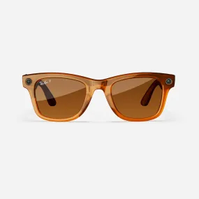 Ray-Ban Meta Wayfarer - (F) Shiny Caramel Transparent - (L) Brown Polarised - (Large)