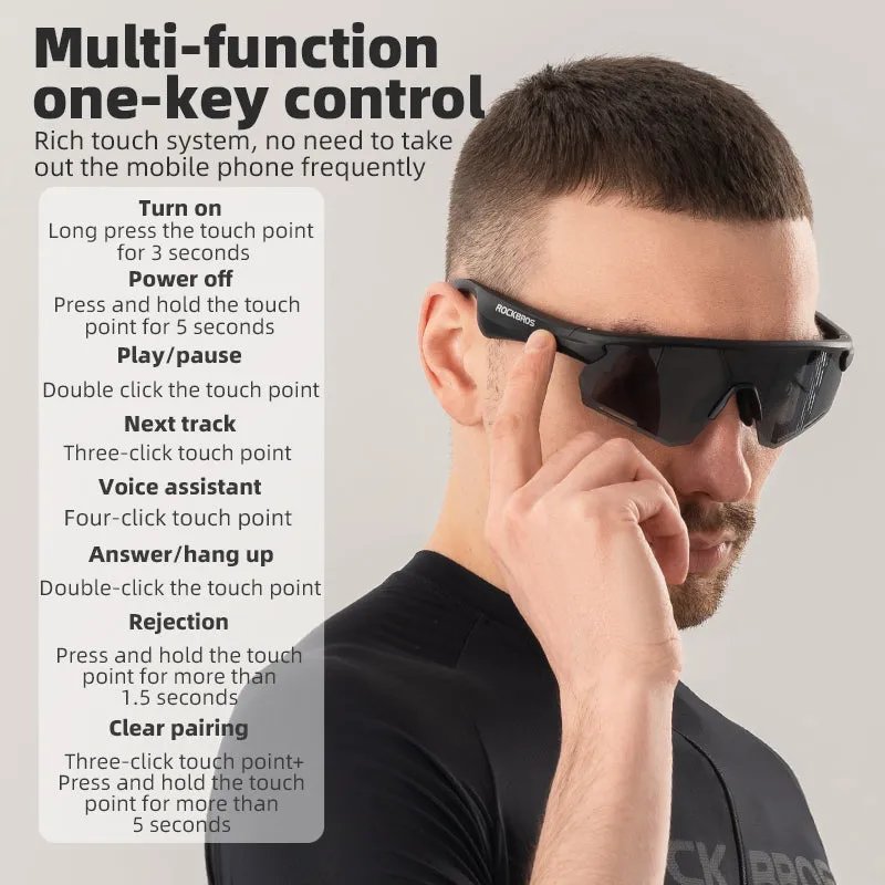 ROCKBROS Bluetooth Polarized Photochromic Sunglasses Music Speaker Cycling Glasses Outdoor Sport