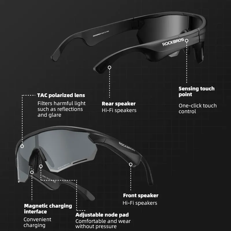 ROCKBROS Bluetooth Polarized Photochromic Sunglasses Music Speaker Cycling Glasses Outdoor Sport