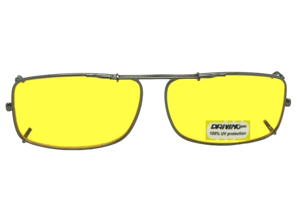 Slim Rectangle Shape Non Polarized Yellow Lens Clip-on Sunglasses