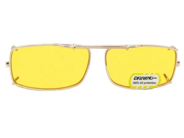 Slim Rectangle Shape Non Polarized Yellow Lens Clip-on Sunglasses