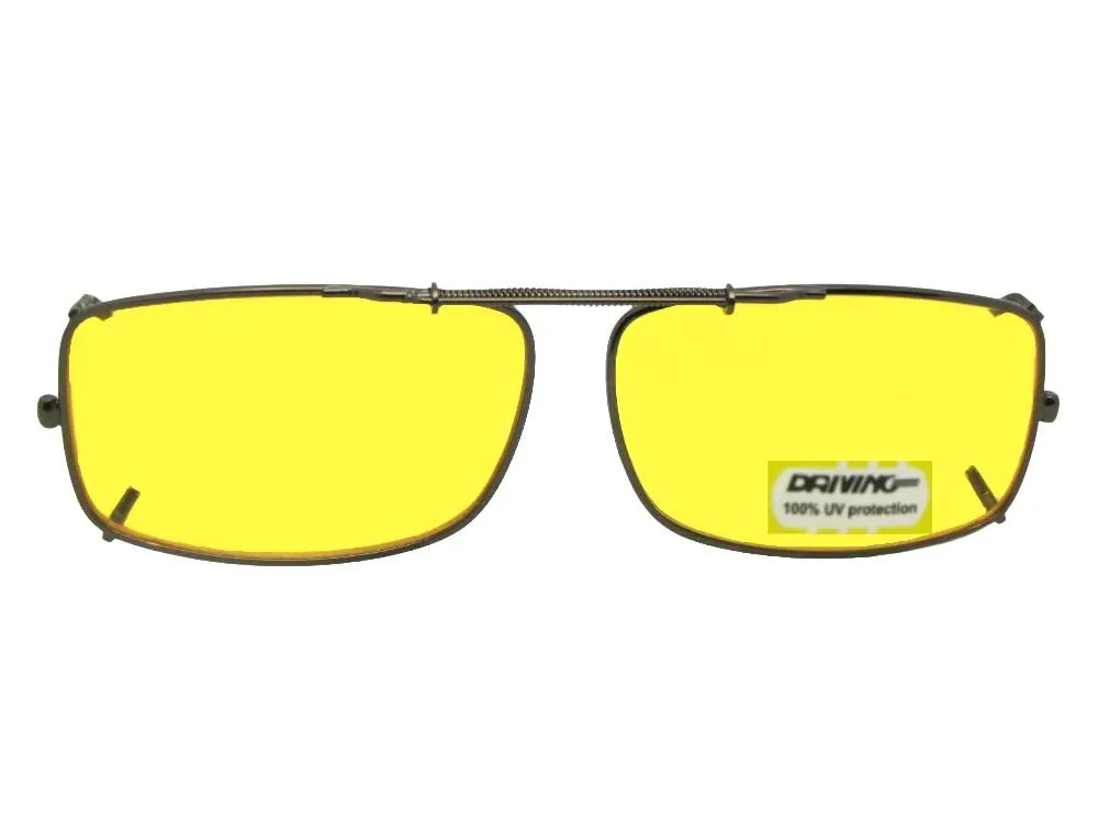 Slim Rectangle Shape Non Polarized Yellow Lens Clip-on Sunglasses
