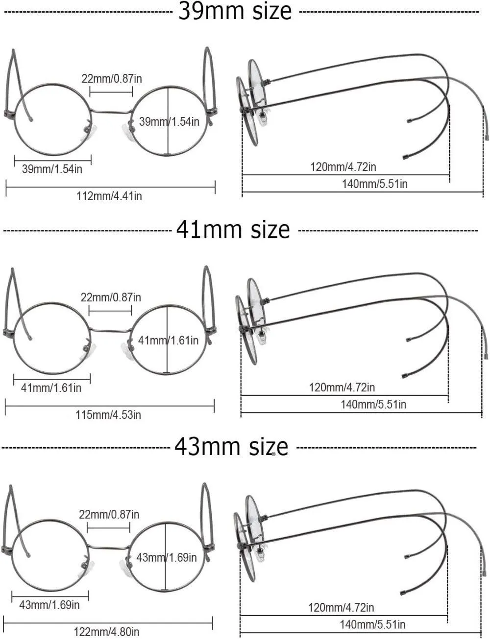 Small Round Wire Rim Glasses with Nose Pads | Model A2139
