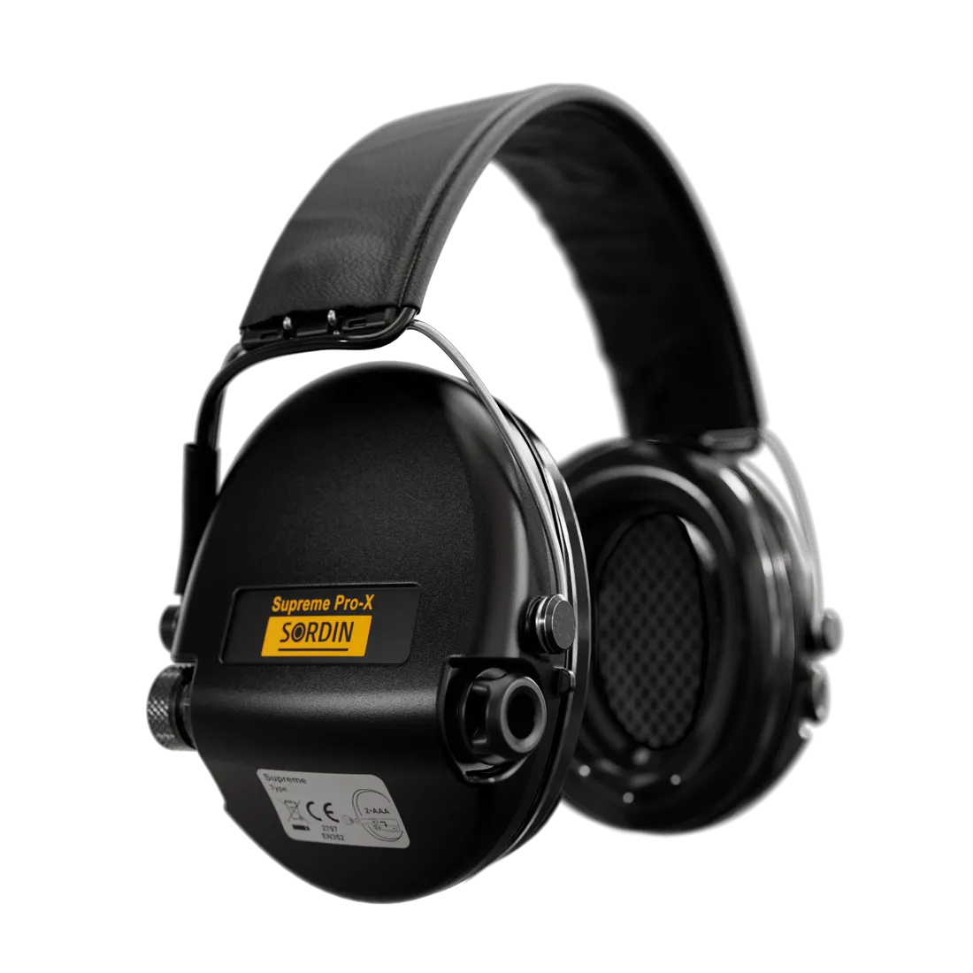 Sordin Supreme Pro-X Electronic Hearing Protection - Black Leather Headband Black Cup Colour