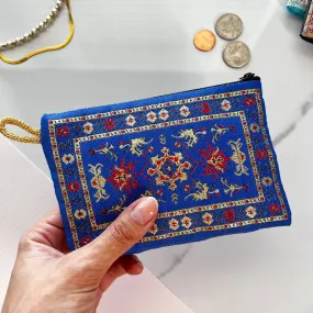 Turkish Rug Design Blue Coin Purse Small Zipper Pouch | Wallet Organizer | Handmade in Turkey | 4" x 5"