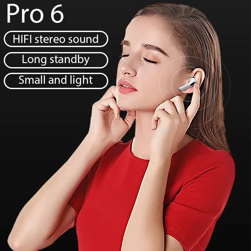 TWS Pro 6 Earphone Bluetooth Headphones with Mic 9D Stereo Hifi Earbuds for Xiaomi Samsung Android Wireless Bluetooth Headset