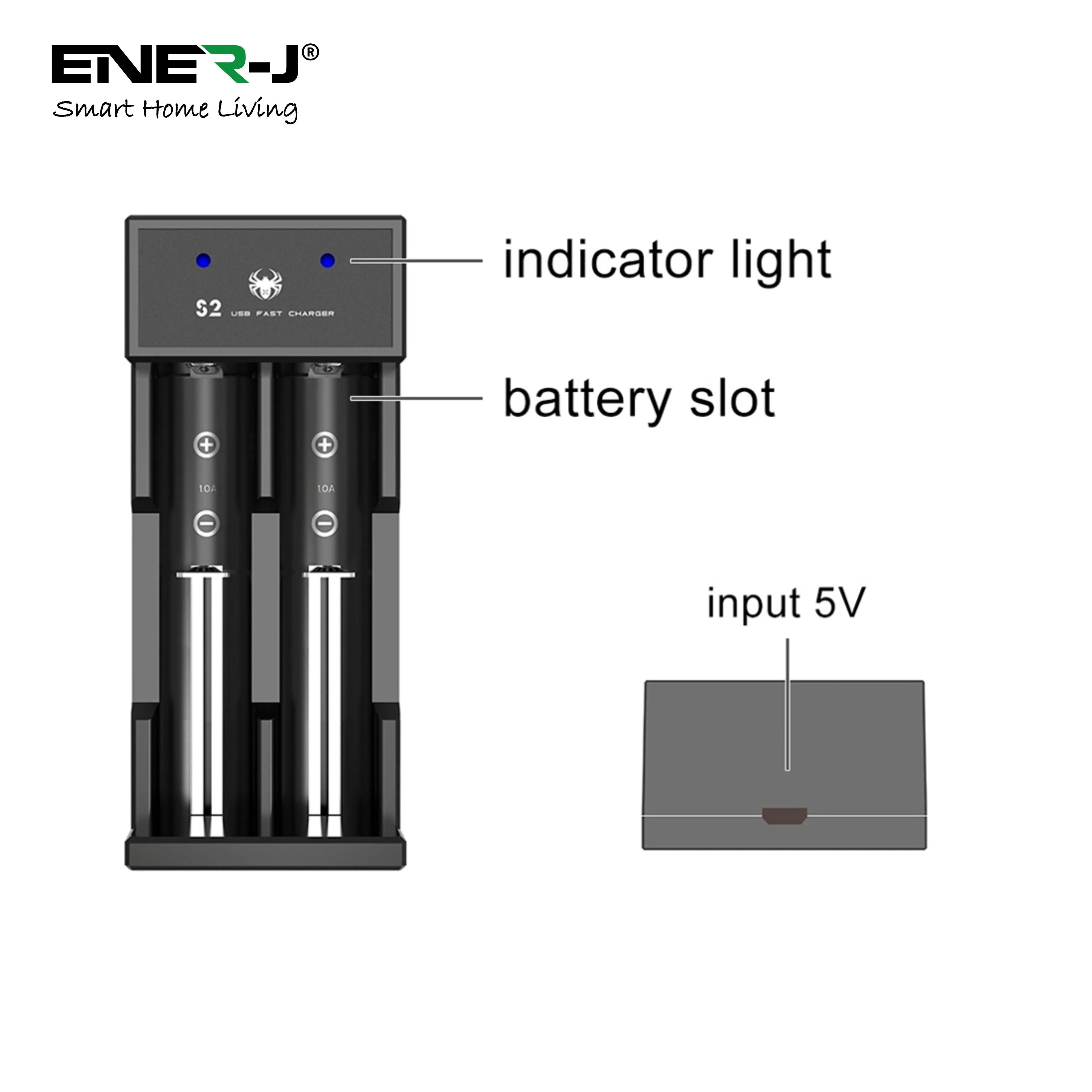 USB Dual Battery Fast Charger for Rechargeable 18650 18650 18490 17500 16340 (Li-ion/IMR/INR/ICR) Batteries, 2-Slot Adjustable Charger