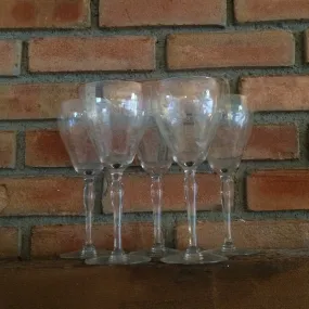Vintage Wine Glasses. Glassware Ornate Etched Crystal Clear Tall Water Goblet. Set of 5. Barware. Serving. Entertaining