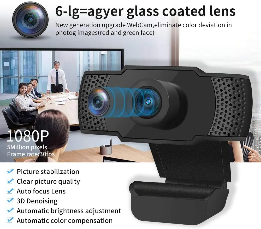Webcam with Microphone [Updated Version] Full HD 1080P Web Camera with USB 2.0 Cable, for Laptop Desktop Computer, for Windows OS Mac, for Online Streaming, Conference, Gaming, Online Classes …