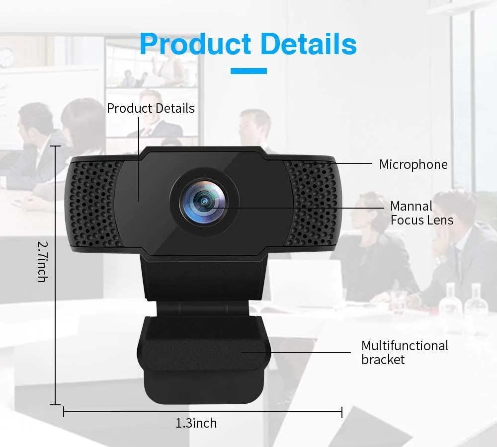 Webcam with Microphone [Updated Version] Full HD 1080P Web Camera with USB 2.0 Cable, for Laptop Desktop Computer, for Windows OS Mac, for Online Streaming, Conference, Gaming, Online Classes …