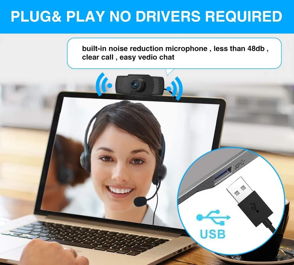 Webcam with Microphone [Updated Version] Full HD 1080P Web Camera with USB 2.0 Cable, for Laptop Desktop Computer, for Windows OS Mac, for Online Streaming, Conference, Gaming, Online Classes …